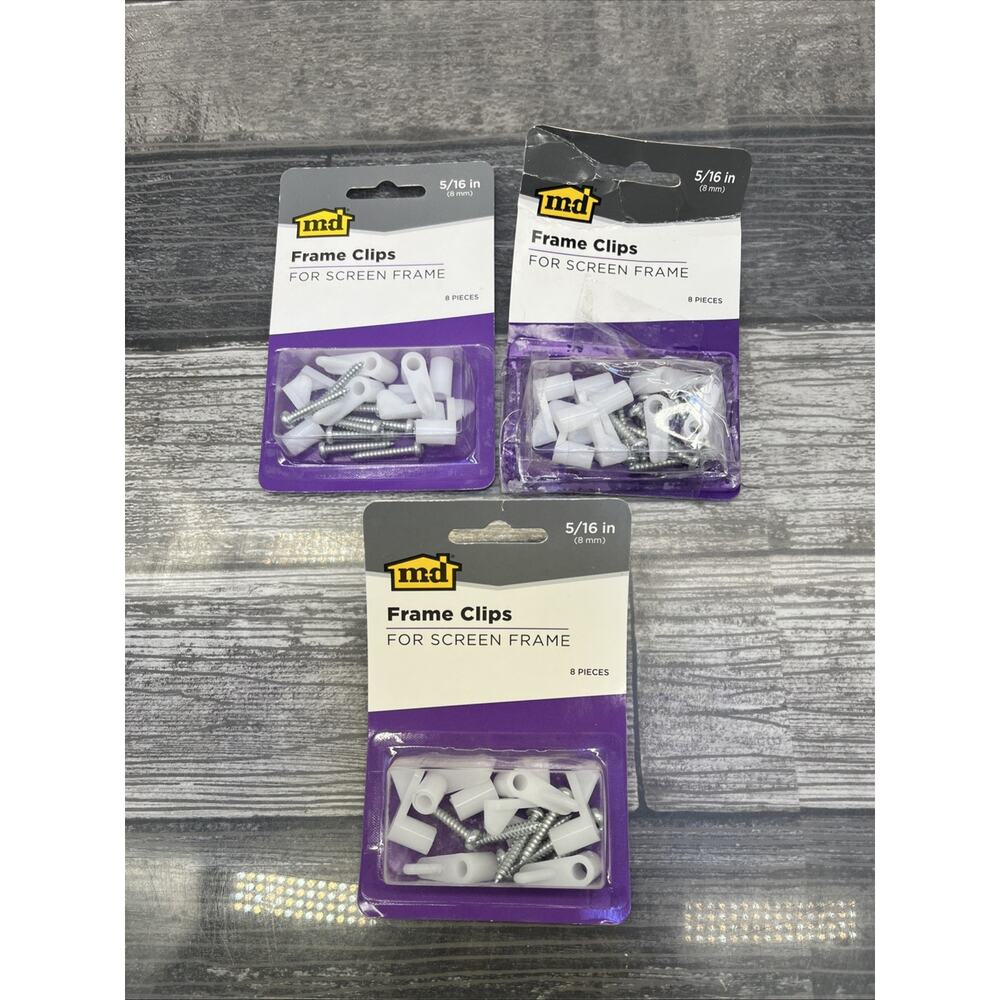 LOT OF 3 M-D Frame Clips for Screen Frame, White Plastic, 5/16-in, 8 Piece. {9}.
